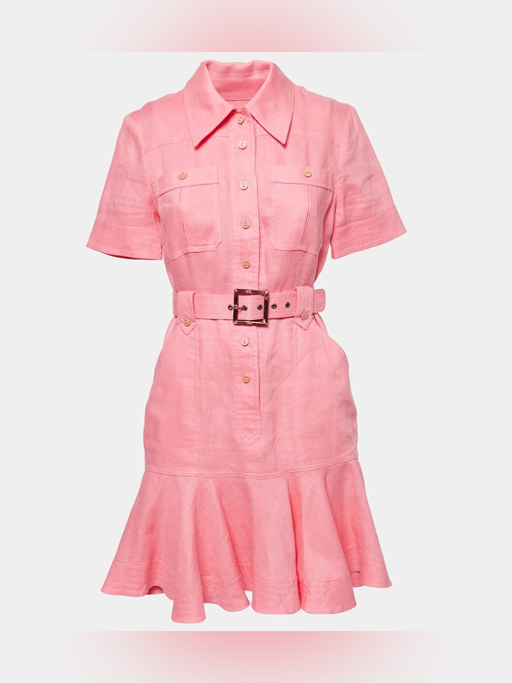 Zimmermann Pink Short-Sleeve Shirt Dress with Belt